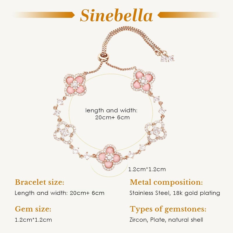 Sinebella Women's 18K Gold Plated Clover Bracelet with Natural Shell - Four Leaf Lucky Charm Dainty Link Bracelets Jewelry for Women, Trendy Birthday/Mother's Day Gift - Image 3